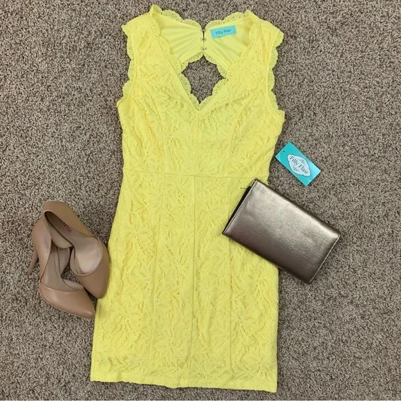 knee length dresses for ladies Drop-Waist Lace-Up Mini Dress in Yellow - 4 main image 0